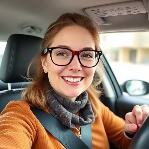 Anna Meier, freundliche Fahrlehrerin der Fahrschule Schmidt mit Brille